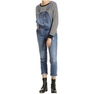 Levi's Blue Denim Distressed Straight Leg Overalls Sz M